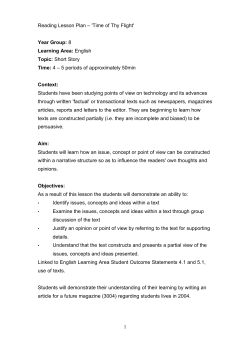 Reading Lesson Plan &ndash; `Time of Thy Flight` Year Group: 8 Learning