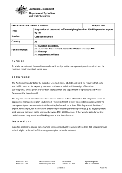 Export Advisory Notice 2016-11 - Department of Agriculture and