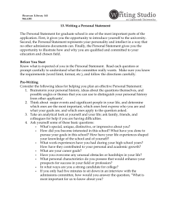 13. Writing a Personal Statement The Personal Statement for