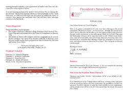 Prayers Requested President`s Schedule Statistics Note from the