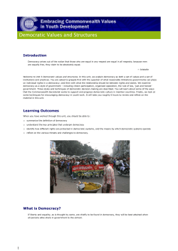 Introduction Learning Outcomes What is Democracy?