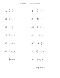 Dividing Fractions Practice &divide; = 2) 5 &divide; = &divide; = 4) 6 &divide; = &divide; 6 = 6) 3 &divide; = &divide; 3
