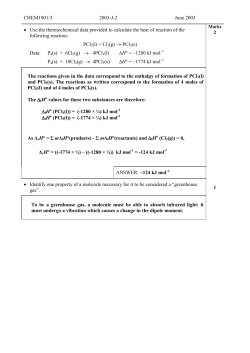 CHEM1901/3 2003-J-2 June 2003 &bull; Use the thermochemical data