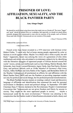 Prisoner of Love: Affiliation, Sexuality, and the Black Panther Party.