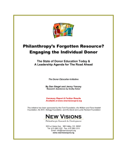 Philanthropy`s Forgotten Resource? Engaging the Individual Donor