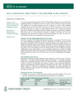 2016 Candidate and Party Tax Reform Plan Update