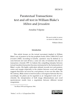 Paratextual Transactions: text and off text in William Blake`s Milton