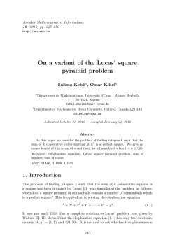 On a variant of the Lucas` square pyramid problem