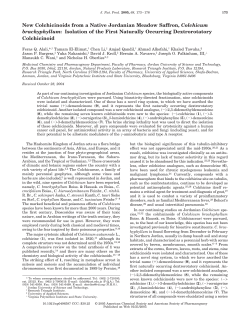 New Colchicinoids from a Native Jordanian Meadow Saffron
