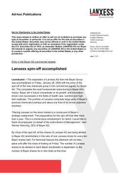 Lanxess spin-off accomplished