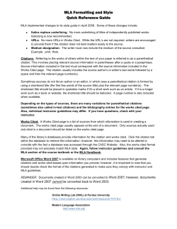 MLA Formatting and Style Quick Reference Guide