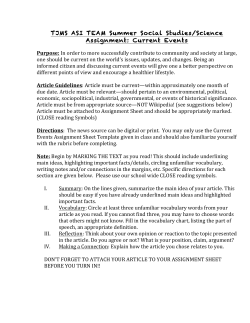 TJMS ASI TEAM Summer Social Studies/Science Assignment
