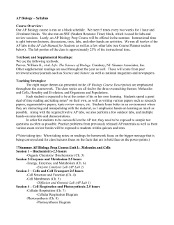 AP Biology &ndash; Syllabus Course Overview: Our AP Biology course is