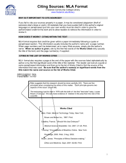 Citing Sources: MLA Format - Frederick Community College