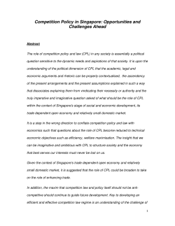Open 3rd Prize: "Competition Policy in Singapore: Opportunities and
