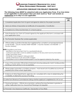Application Checklist for Promoter