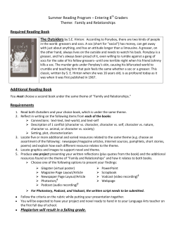 Summer Reading Program &ndash; Entering 8 Graders Theme: Family and