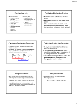Electrochemistry Oxidation-Reduction Review Oxidation