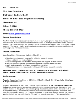 NSCC 1010-N26: First Year Experience Instructor - E