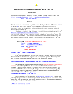 The Generalization of Einstein`s E=∆mc 2 to ∆E=Ac 2 ∆M
