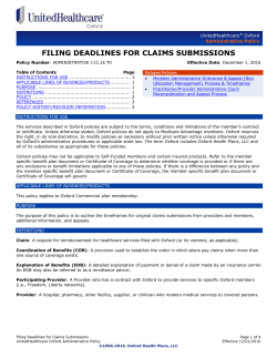 Filing Deadlines for Claims Submissions
