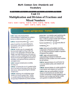 Unit 11 Multiplication and Division of Fractions and Mixed Numbers