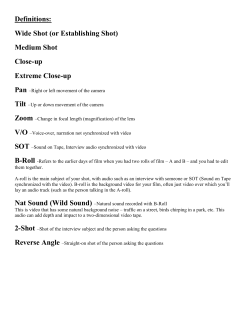 Definitions: Wide Shot (or Establishing Shot) Medium Shot Close
