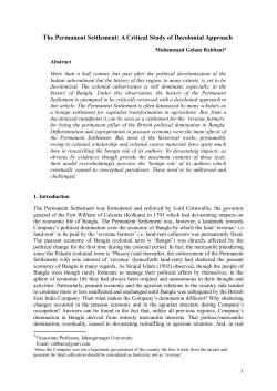 The Permanent Settlement: A Critical Study of Decolonial Approach