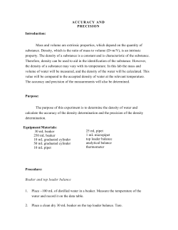 ACCURACY AND PRECISION Introduction: Mass and volume are