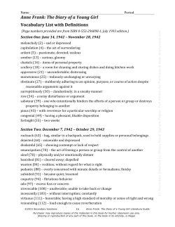 Anne Frank: The Diary of a Young Girl Vocabulary List with Definitions