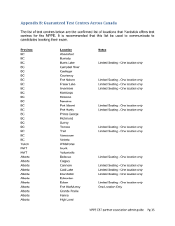 Appendix B: Guaranteed Test Centres Across Canada