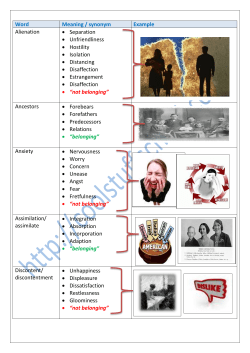 Word Meaning / synonym Example Alienation • Separation