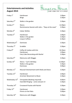 Entertainments and Activities August 2014