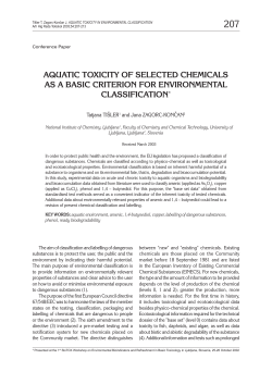 aquatic toxicity of selected chemicals as a basic criterion for