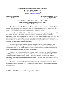 Statement - National Interreligious Leadership Initiative for Peace in