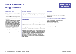 GRADE 9: Materials 3 Energy resources UNIT 9M.3 10 hours