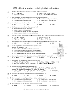 APEF &ndash; Electrochemistry &ndash; Multiple Choice Questions