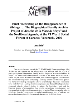 Panel &ldquo;Reflecting on the Disappearance of Siblings . . . The