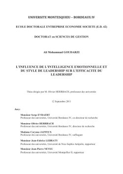 L`influence de l`intelligence &eacute;motionnelle et du style de leadership