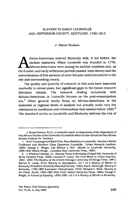 SLAVERY IN EARLY LOUISVILLE AND JEFFERSON COUNTY