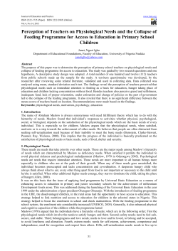 Perception of Teachers on Physiological Needs and the