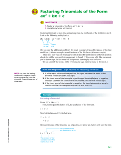 Factoring Trinomials of the Form ax bx c