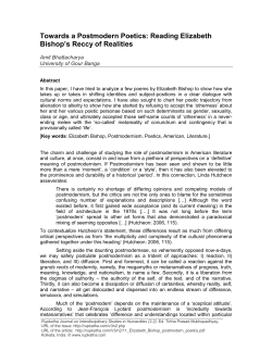 Towards a Postmodern Poetics: Reading Elizabeth Bishop`s Reccy