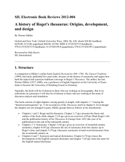 A history of Roget`s thesaurus: Origins