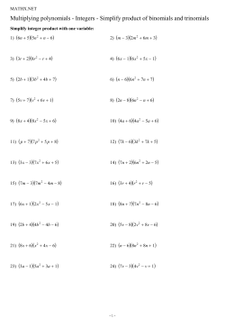 Integers - Simplify product of binomials and trinomials