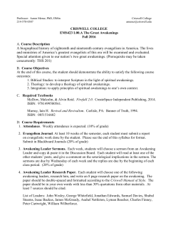 CRISWELL COLLEGE EMS423 L00.A The Great Awakenings Fall
