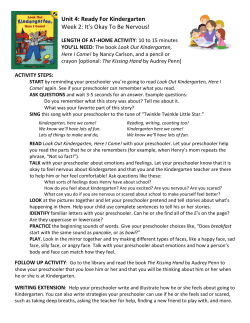 Unit 4: Ready For Kindergarten Week 2: It`s Okay To Be Nervous!