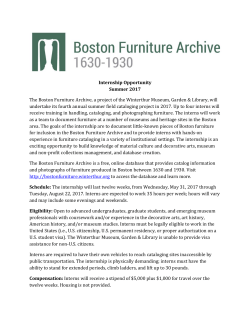 Internship Opportunity Summer 2017 The Boston