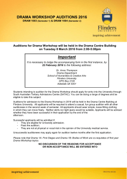 DRAMA WORKSHOP AUDITIONS 2016 Important