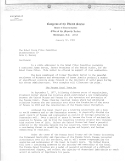 Nobel Peace Prize for President Carter, January 30, 1981